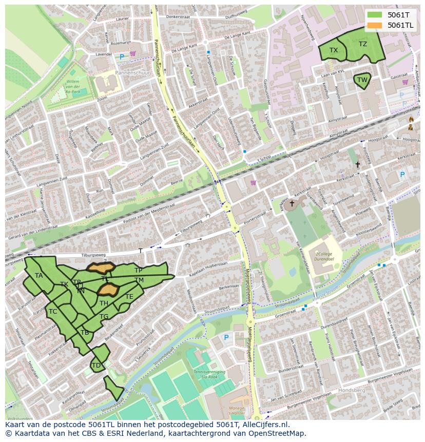 Afbeelding van het postcodegebied 5061 TL op de kaart.