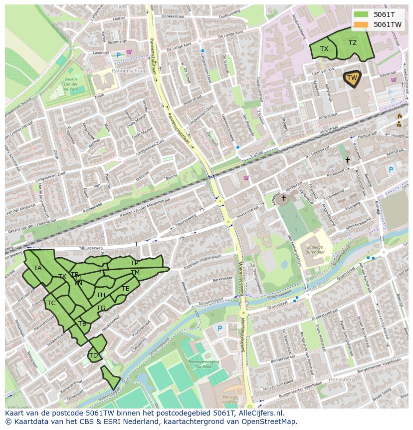 Afbeelding van het postcodegebied 5061 TW op de kaart.