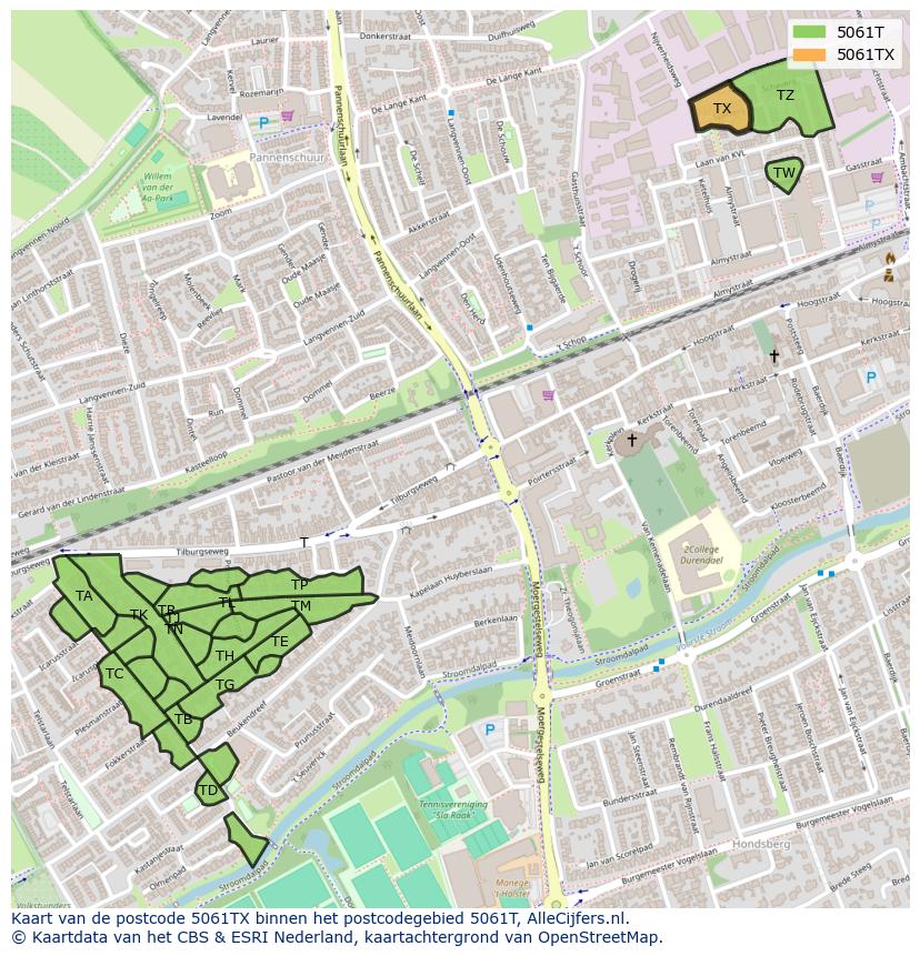 Afbeelding van het postcodegebied 5061 TX op de kaart.