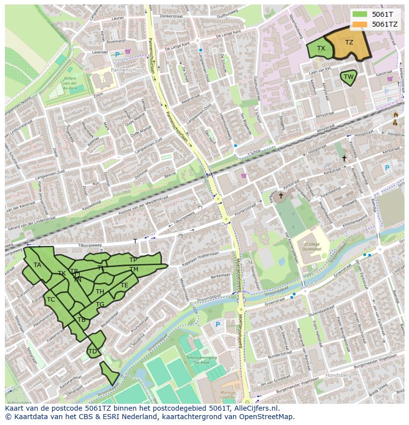 Afbeelding van het postcodegebied 5061 TZ op de kaart.