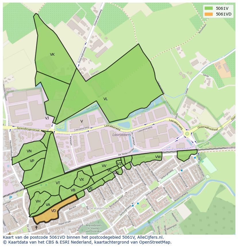 Afbeelding van het postcodegebied 5061 VD op de kaart.