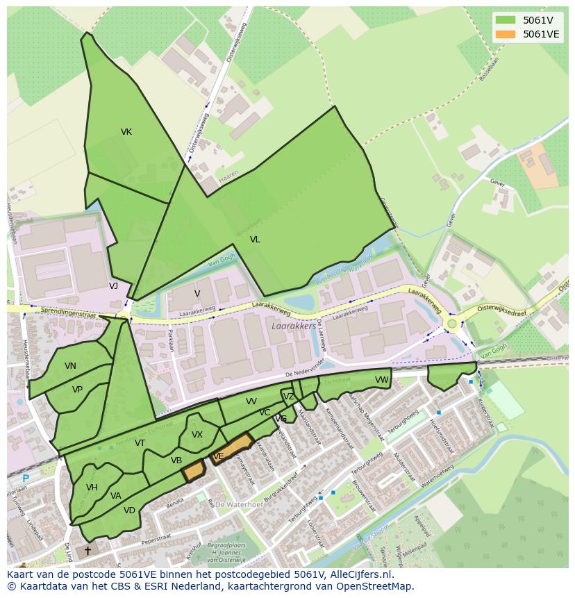 Afbeelding van het postcodegebied 5061 VE op de kaart.