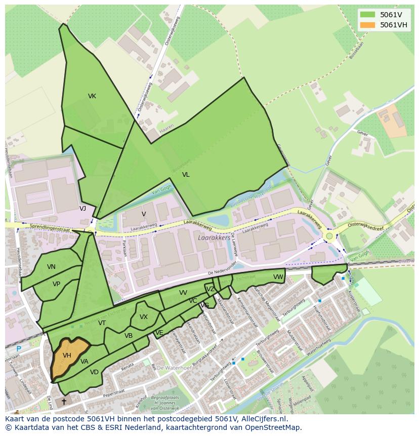 Afbeelding van het postcodegebied 5061 VH op de kaart.