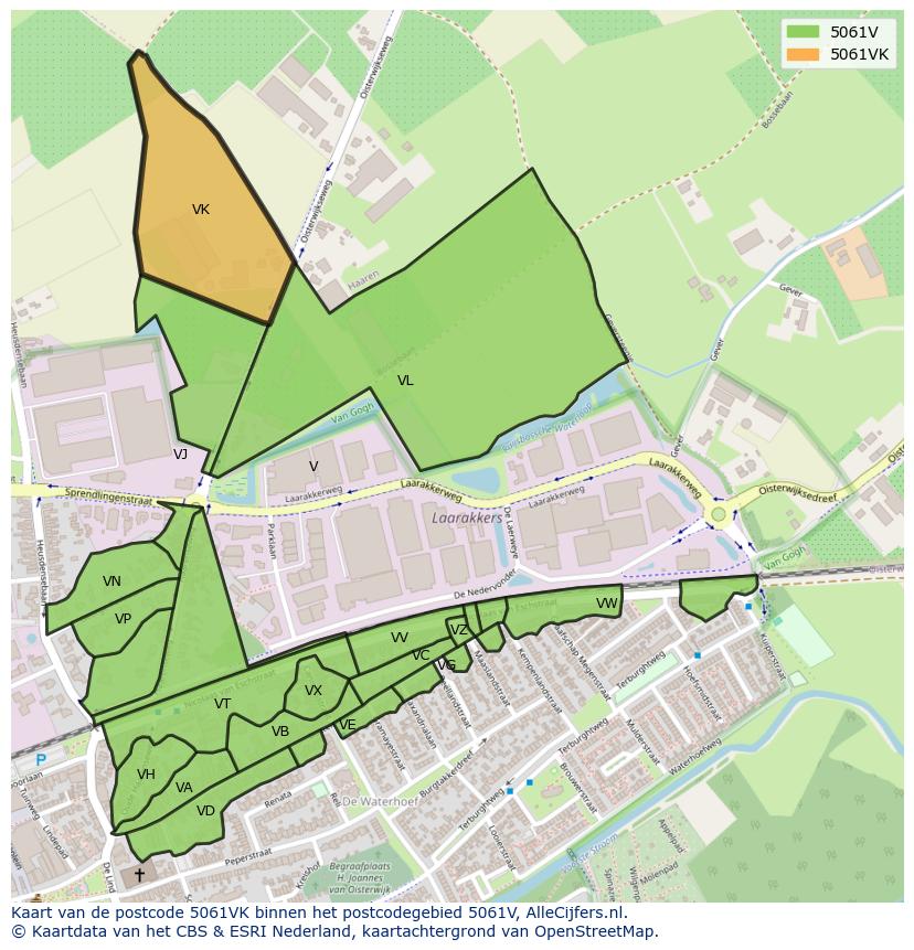 Afbeelding van het postcodegebied 5061 VK op de kaart.