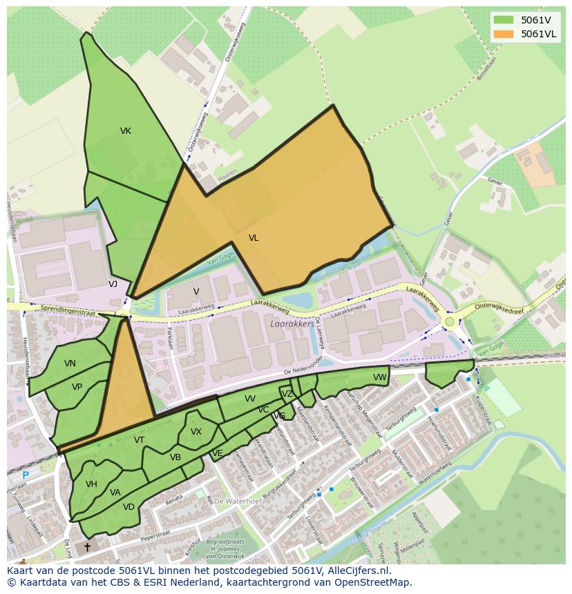 Afbeelding van het postcodegebied 5061 VL op de kaart.