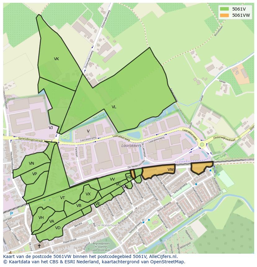 Afbeelding van het postcodegebied 5061 VW op de kaart.