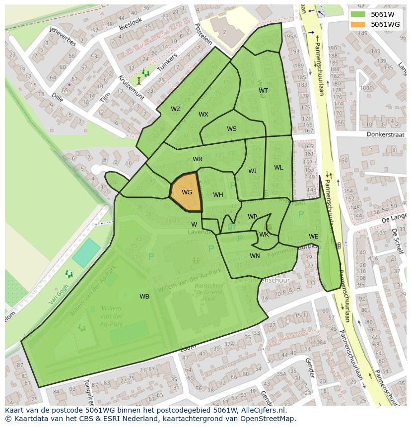 Afbeelding van het postcodegebied 5061 WG op de kaart.