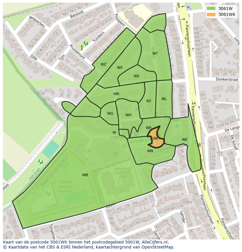 Afbeelding van het postcodegebied 5061 WK op de kaart.