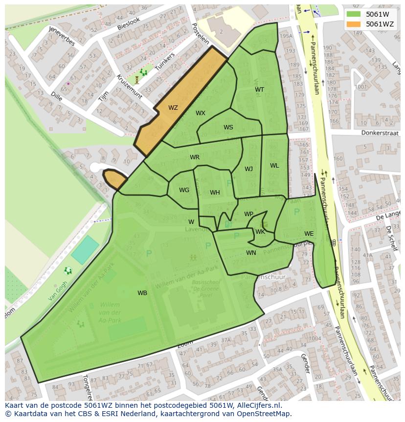Afbeelding van het postcodegebied 5061 WZ op de kaart.