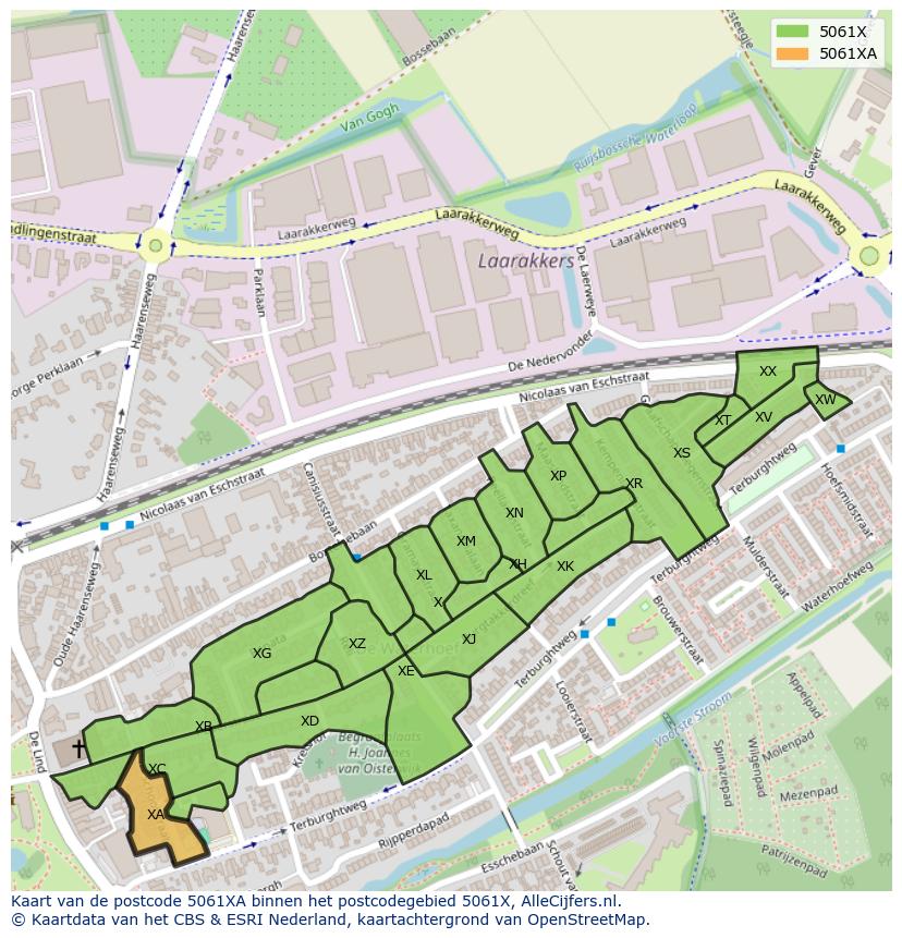 Afbeelding van het postcodegebied 5061 XA op de kaart.