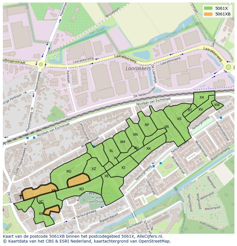 Afbeelding van het postcodegebied 5061 XB op de kaart.
