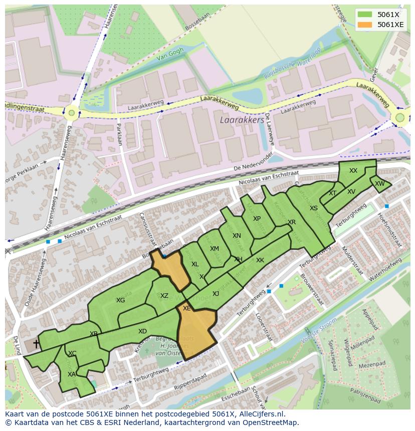 Afbeelding van het postcodegebied 5061 XE op de kaart.