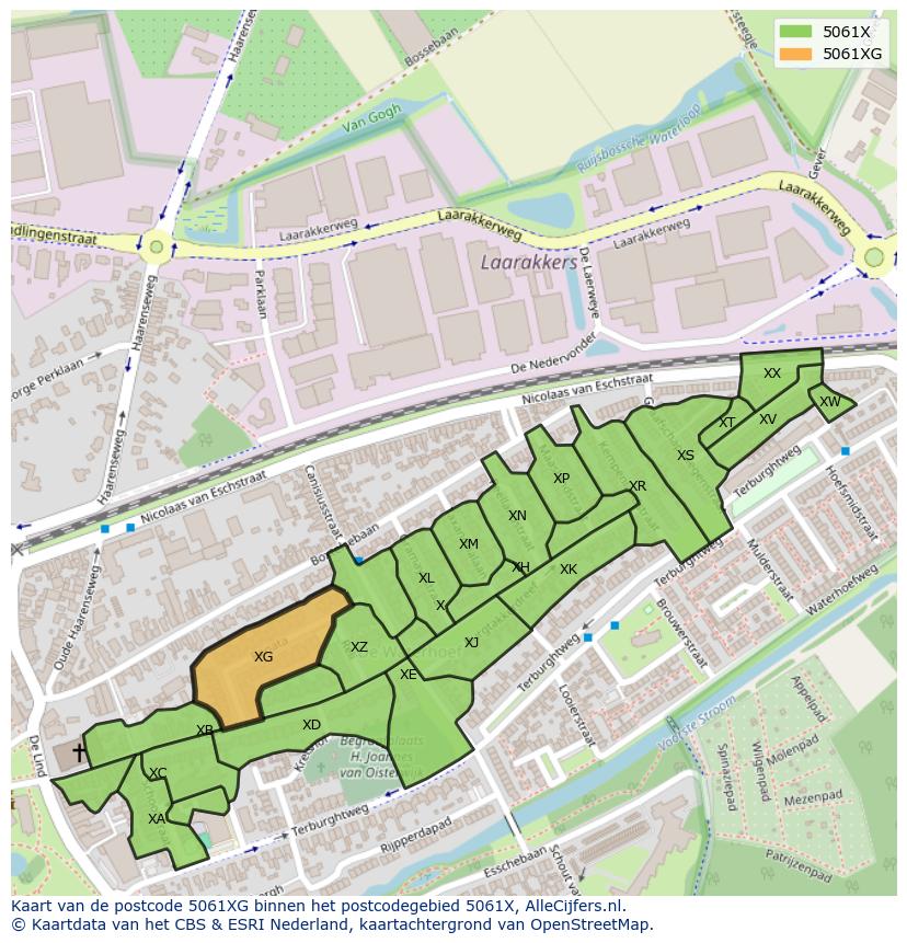 Afbeelding van het postcodegebied 5061 XG op de kaart.