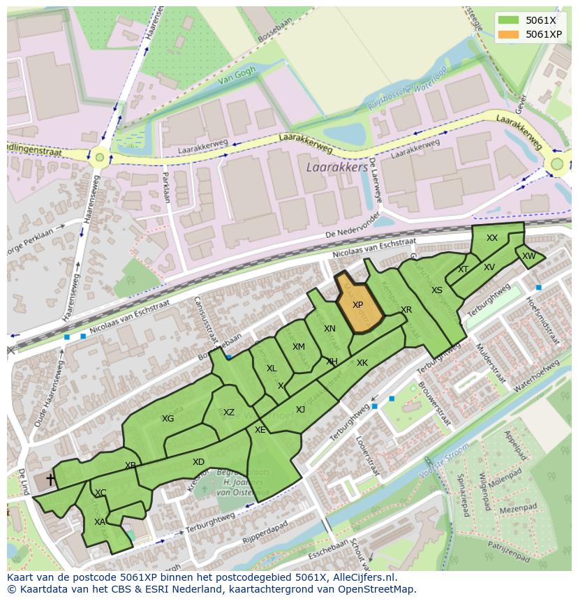 Afbeelding van het postcodegebied 5061 XP op de kaart.