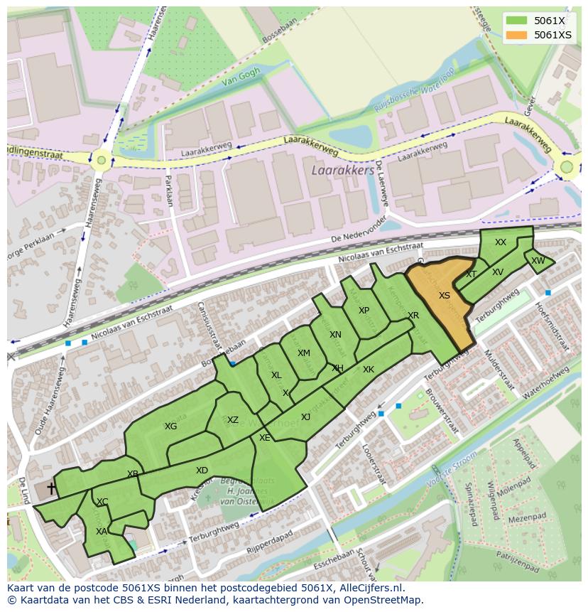 Afbeelding van het postcodegebied 5061 XS op de kaart.