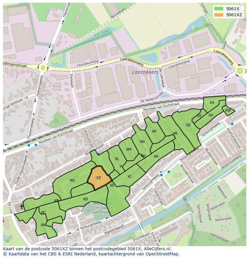 Afbeelding van het postcodegebied 5061 XZ op de kaart.
