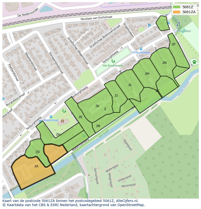 Afbeelding van het postcodegebied 5061 ZA op de kaart.