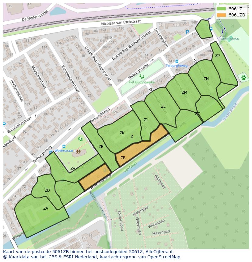 Afbeelding van het postcodegebied 5061 ZB op de kaart.