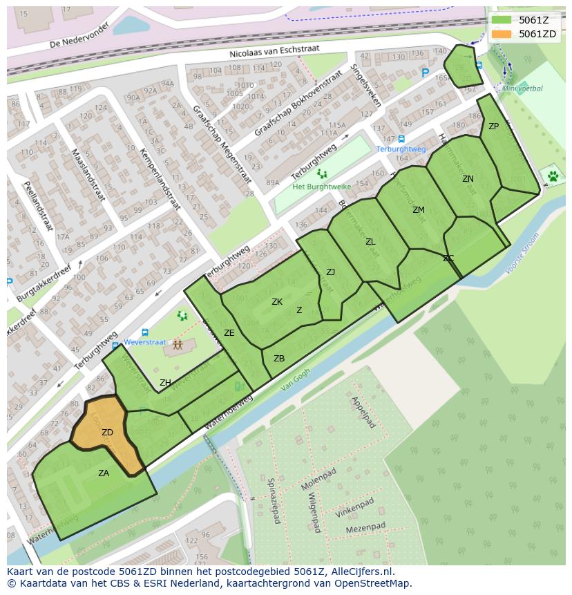 Afbeelding van het postcodegebied 5061 ZD op de kaart.