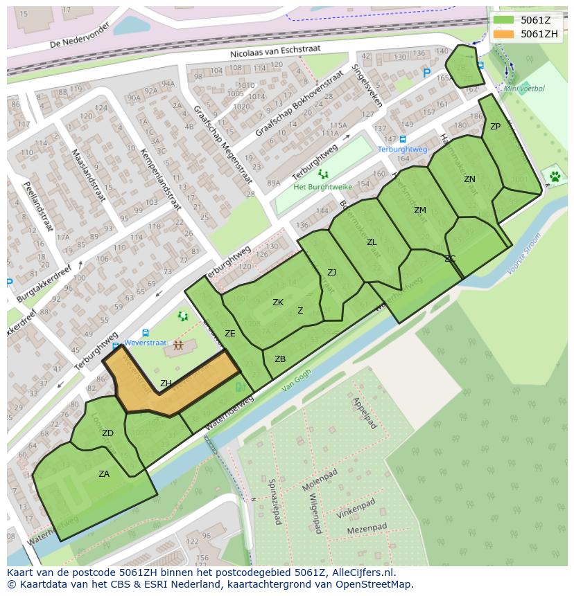 Afbeelding van het postcodegebied 5061 ZH op de kaart.