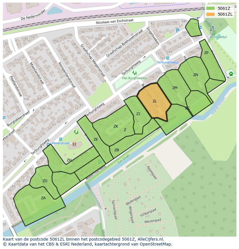 Afbeelding van het postcodegebied 5061 ZL op de kaart.