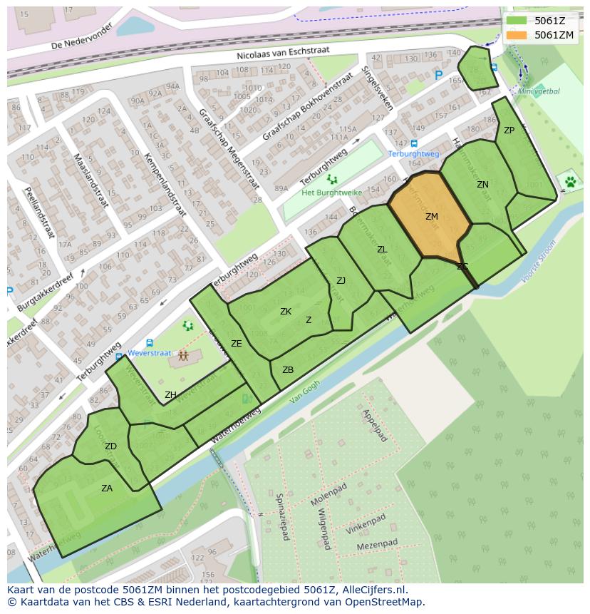 Afbeelding van het postcodegebied 5061 ZM op de kaart.