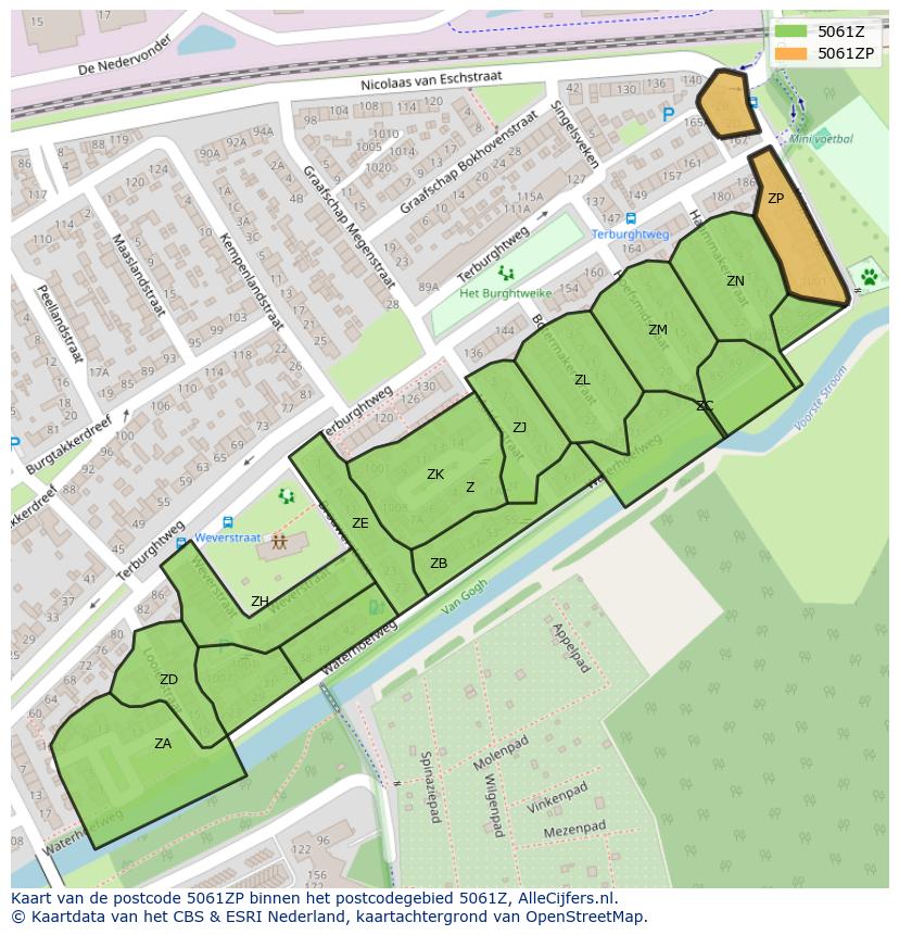 Afbeelding van het postcodegebied 5061 ZP op de kaart.