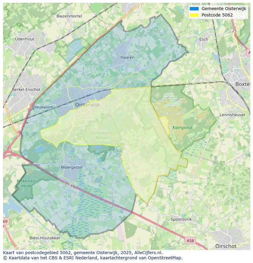 Afbeelding van het postcodegebied 5062 op de kaart.