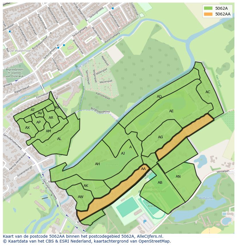 Afbeelding van het postcodegebied 5062 AA op de kaart.