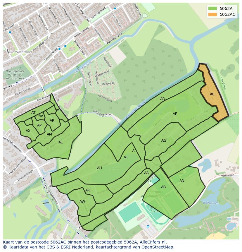 Afbeelding van het postcodegebied 5062 AC op de kaart.
