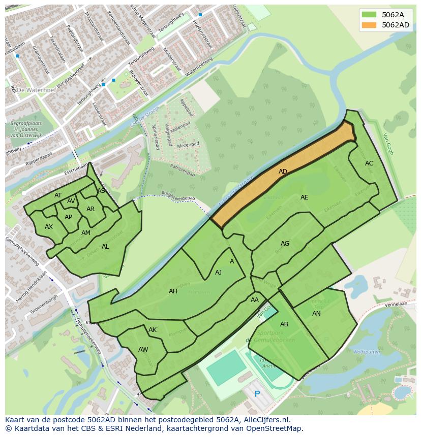 Afbeelding van het postcodegebied 5062 AD op de kaart.