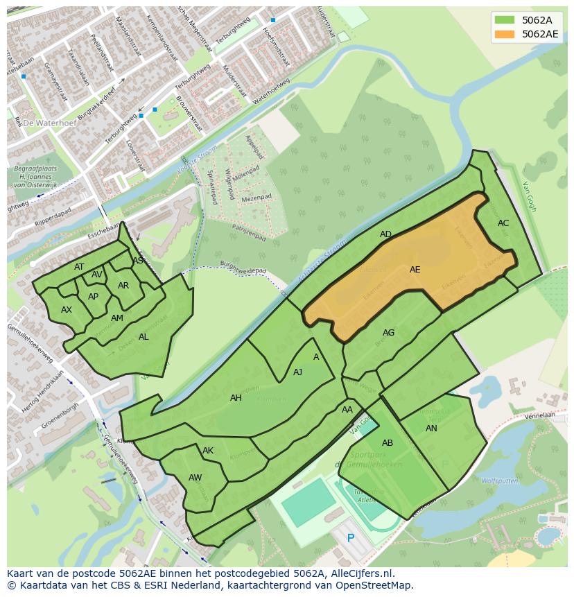 Afbeelding van het postcodegebied 5062 AE op de kaart.