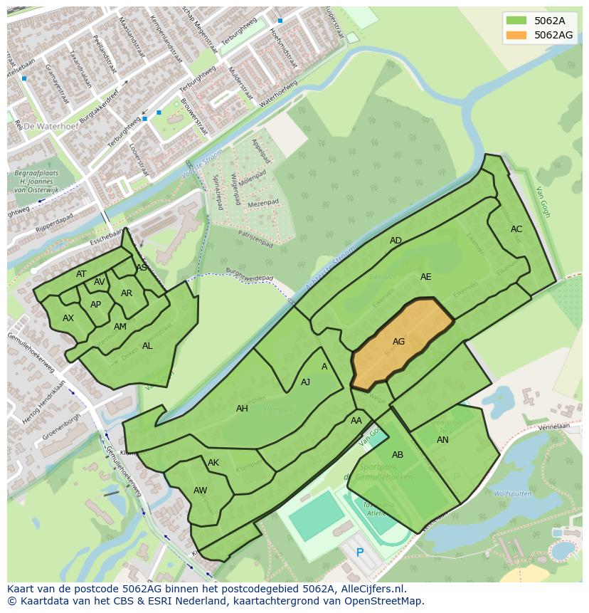 Afbeelding van het postcodegebied 5062 AG op de kaart.