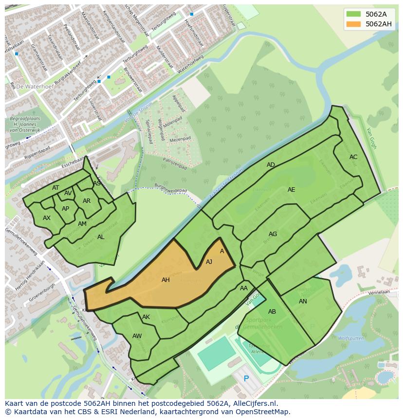 Afbeelding van het postcodegebied 5062 AH op de kaart.