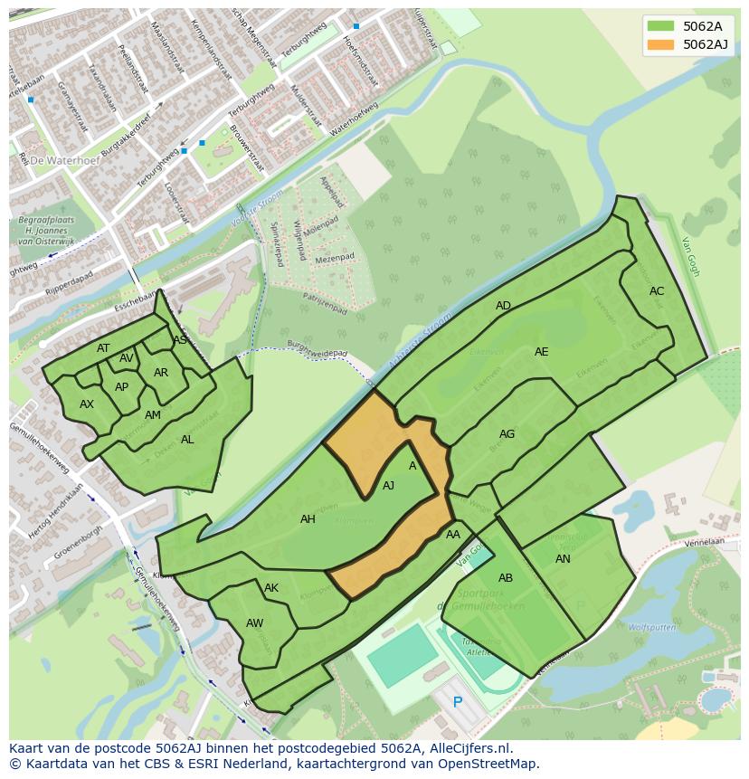 Afbeelding van het postcodegebied 5062 AJ op de kaart.