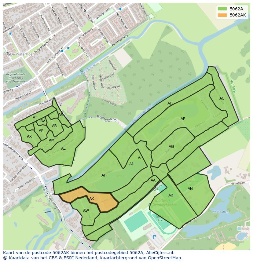 Afbeelding van het postcodegebied 5062 AK op de kaart.