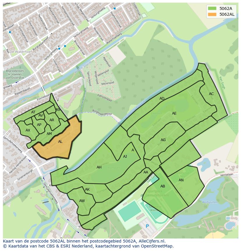 Afbeelding van het postcodegebied 5062 AL op de kaart.