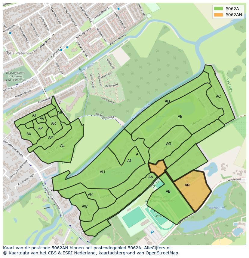 Afbeelding van het postcodegebied 5062 AN op de kaart.