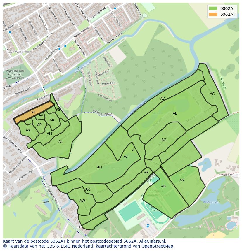 Afbeelding van het postcodegebied 5062 AT op de kaart.