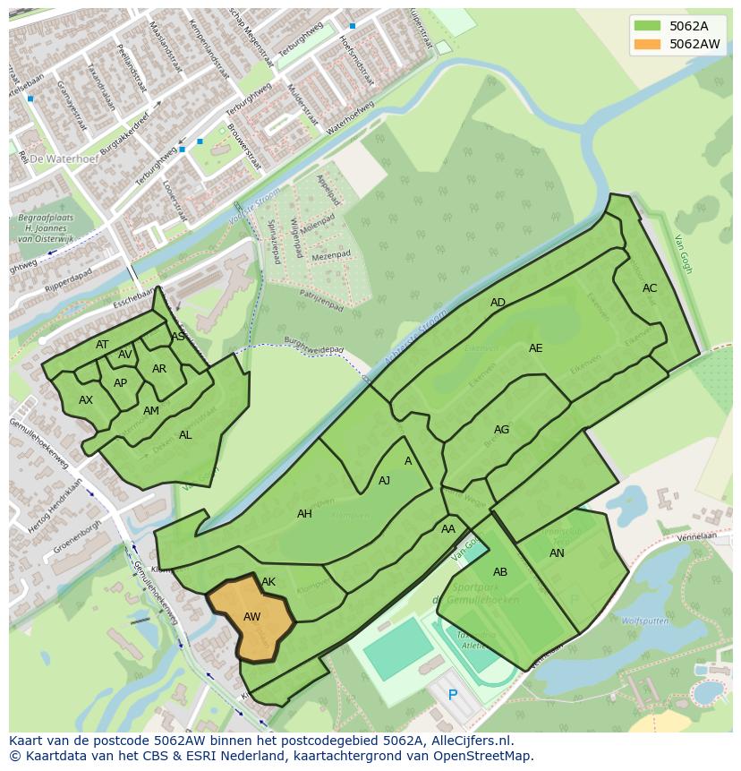 Afbeelding van het postcodegebied 5062 AW op de kaart.