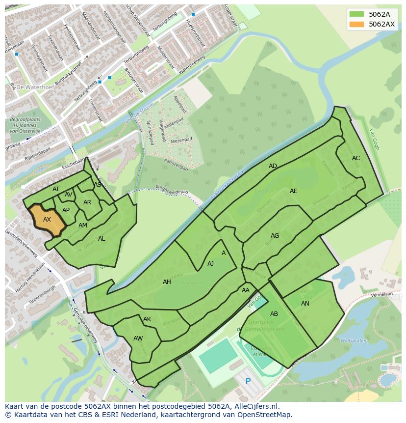 Afbeelding van het postcodegebied 5062 AX op de kaart.