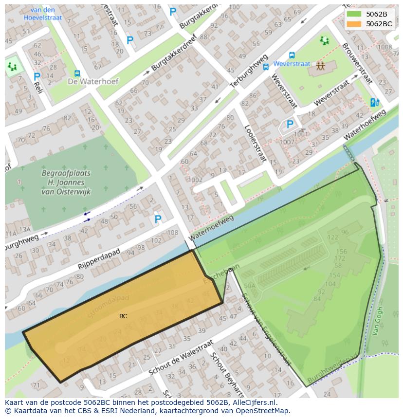 Afbeelding van het postcodegebied 5062 BC op de kaart.