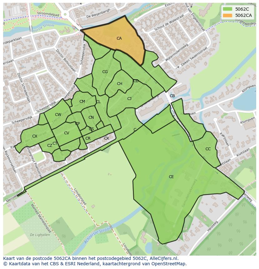 Afbeelding van het postcodegebied 5062 CA op de kaart.