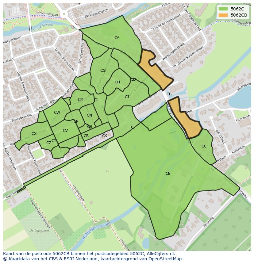 Afbeelding van het postcodegebied 5062 CB op de kaart.