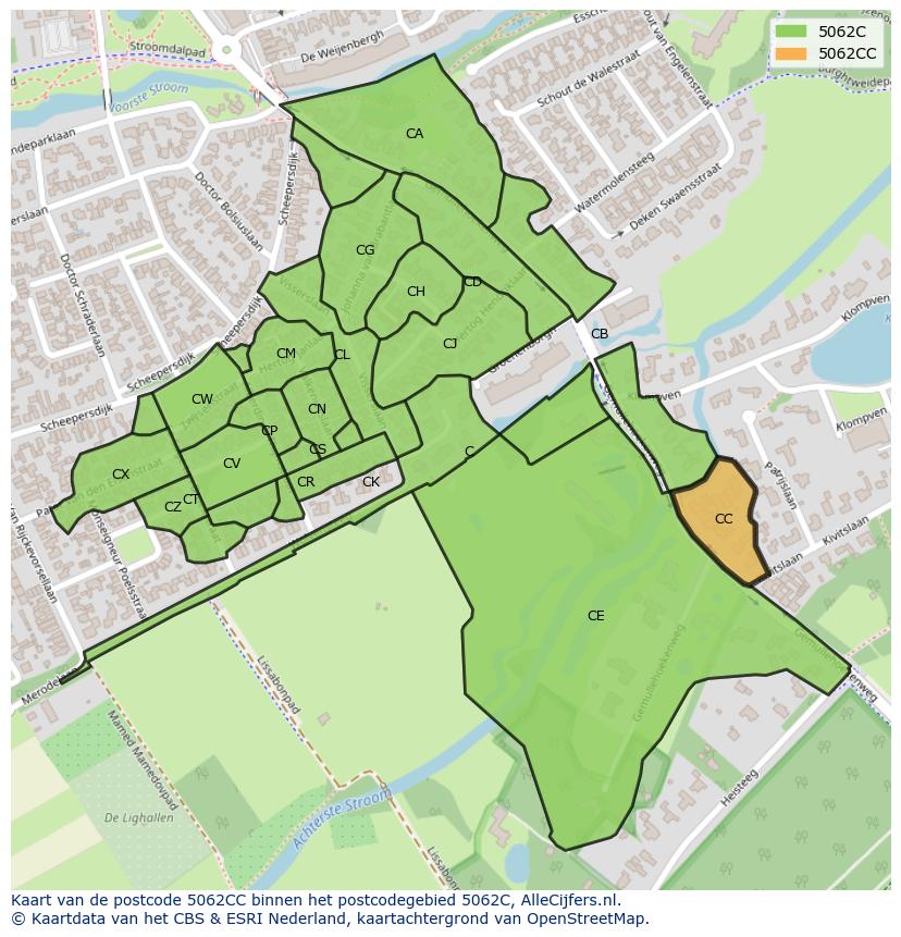 Afbeelding van het postcodegebied 5062 CC op de kaart.
