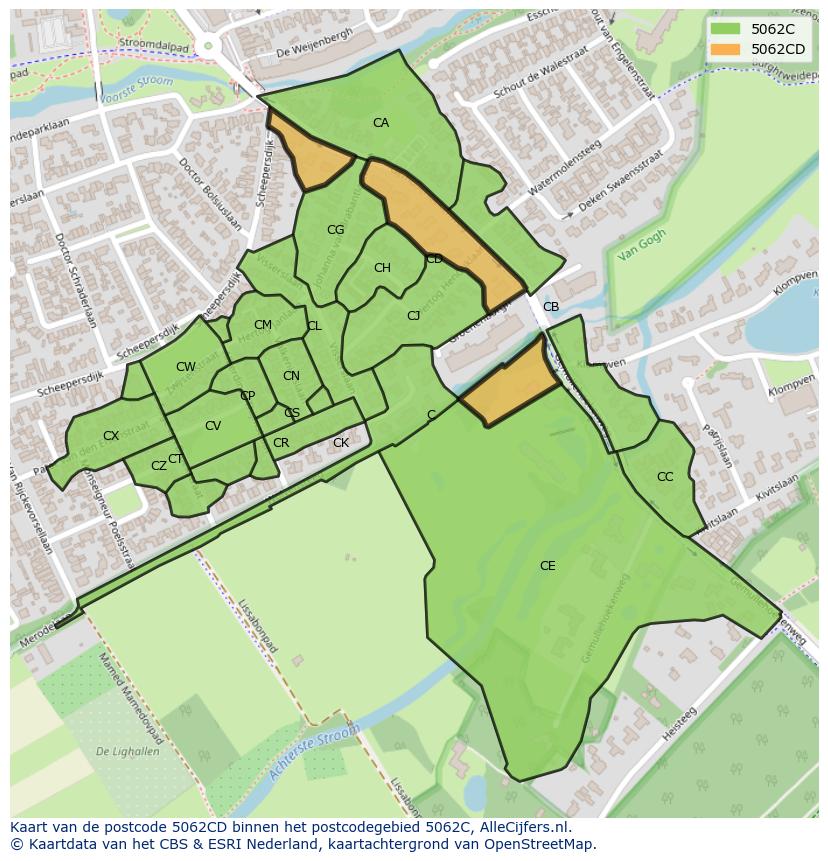 Afbeelding van het postcodegebied 5062 CD op de kaart.