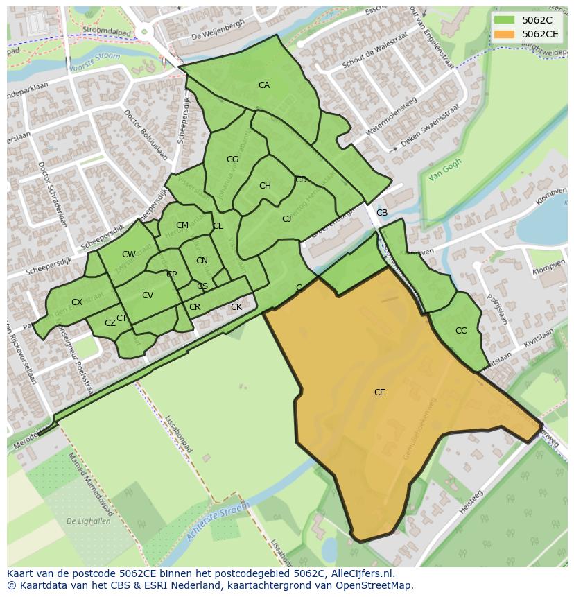 Afbeelding van het postcodegebied 5062 CE op de kaart.