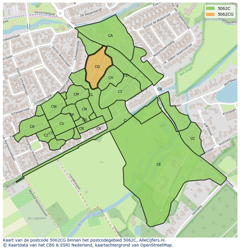 Afbeelding van het postcodegebied 5062 CG op de kaart.