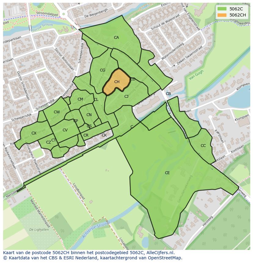 Afbeelding van het postcodegebied 5062 CH op de kaart.
