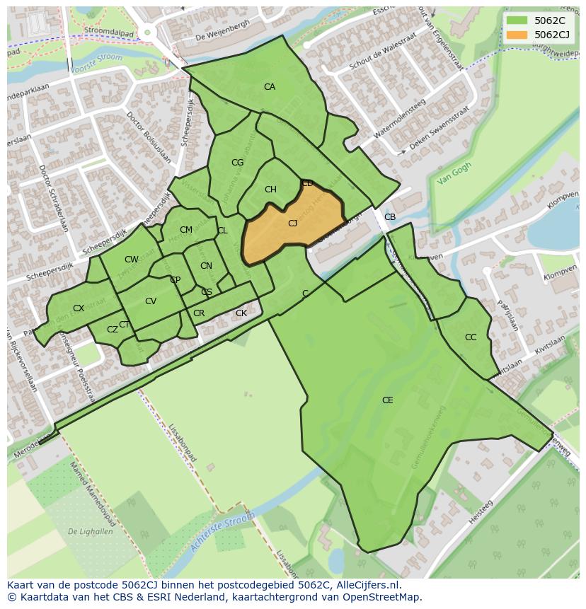 Afbeelding van het postcodegebied 5062 CJ op de kaart.